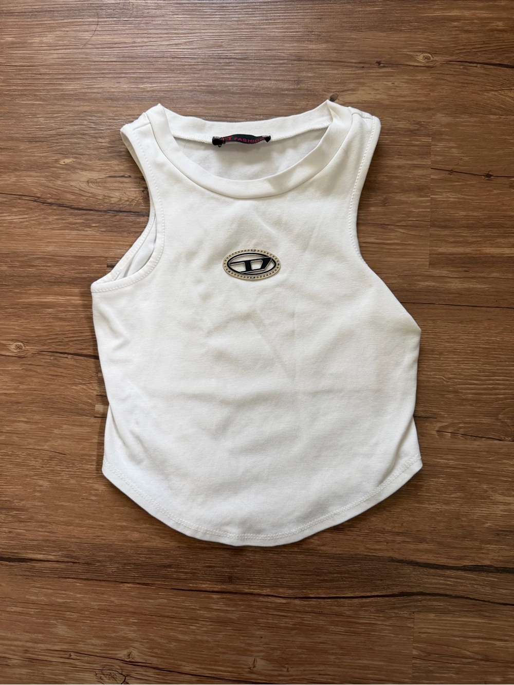 White SleevelessTank Top with Center Emblem